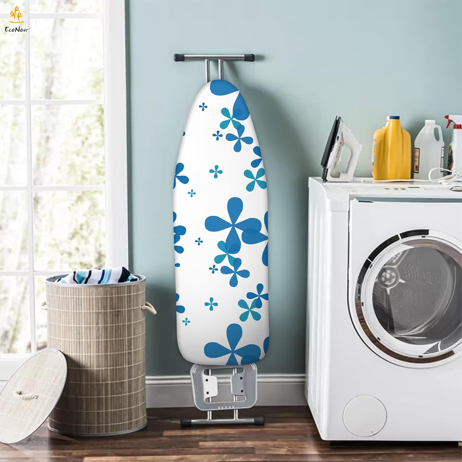 124x38 cm Blue Ironing Board Cover with 7mm Padding and Cotton Fabric