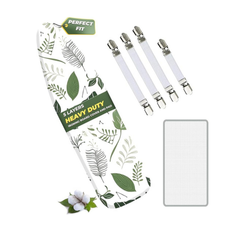 EcoNour Ironing Board Covers 124 x 38 cm Extra Thick 7mm Padding, 100% Cotton Top Covers Easy-Fit for Protecting Ironing Board Cover Complete Set with 4 Strings and Scorch Resistant Padding - Large