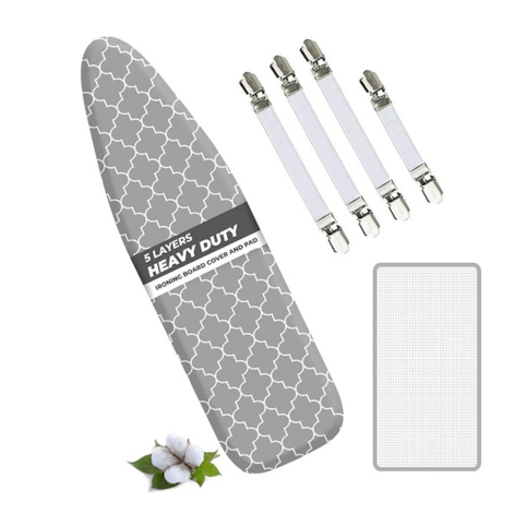 EcoNour Ironing Board Covers 124 x 38 cm Extra Thick 7mm Padding, 100% Cotton Top Covers Easy-Fit for Protecting Ironing Board Cover Complete Set with 4 Strings and Scorch Resistant Padding - Large