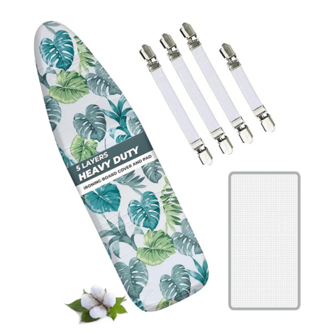 EcoNour Ironing Board Covers 124 x 38 cm Extra Thick 7mm Padding, 100% Cotton Top Covers Easy-Fit for Protecting Ironing Board Cover Complete Set with 4 Strings and Scorch Resistant Padding - Large