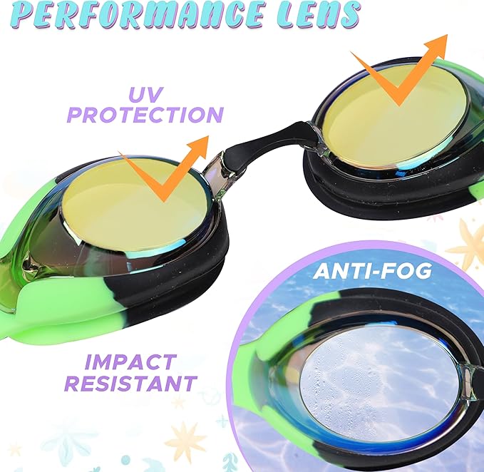 EcoNour Swimming Goggles For Kids age 3-12 with secure adjustable straps