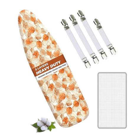 EcoNour Ironing Board Covers 124 x 38 cm Extra Thick 7mm Padding, 100% Cotton Top Covers Easy-Fit for Protecting Ironing Board Cover Complete Set with 4 Strings and Scorch Resistant Padding - Large