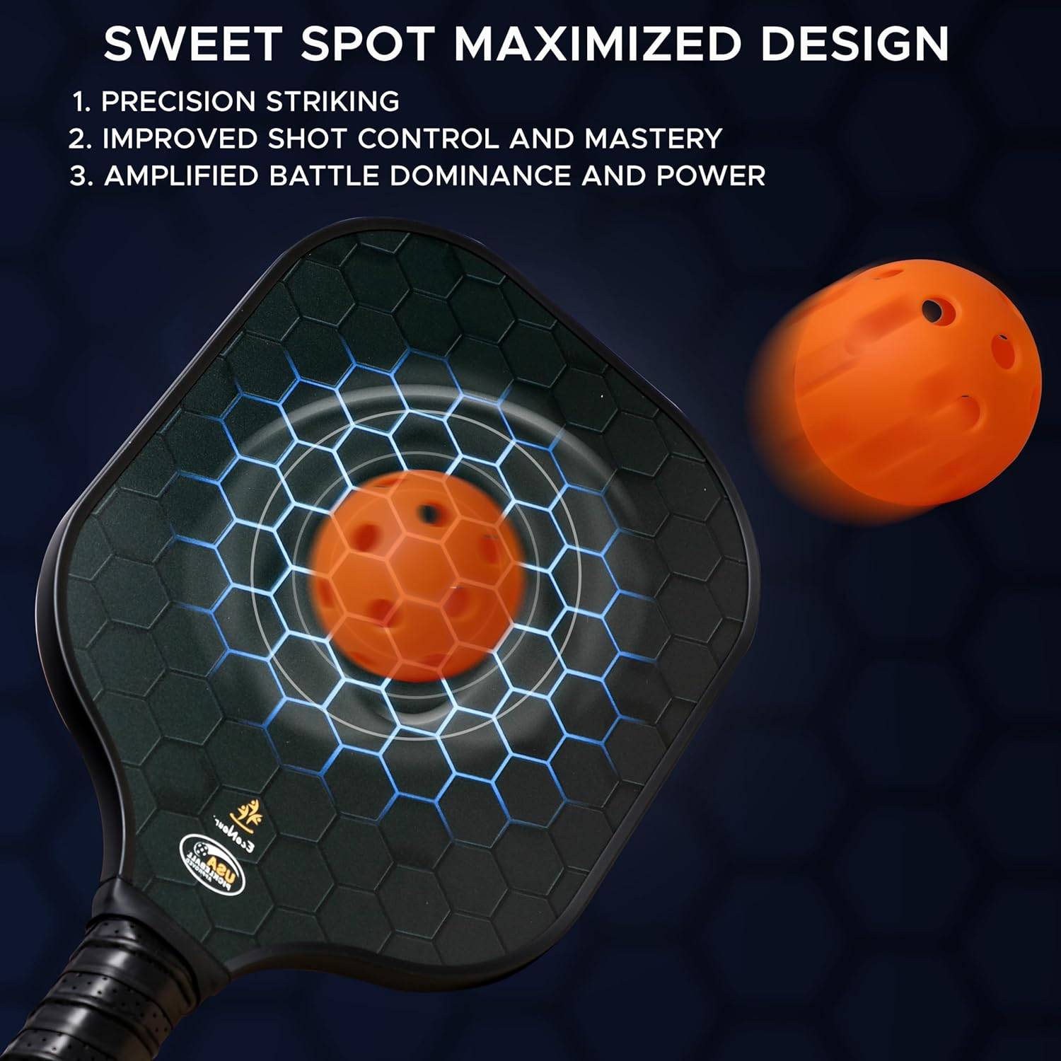 EcoNour Pickleball Paddles Set – Comfortable Non-Slip Grip, Fiberglass Paddle 2 Pack for Beginners and Advanced Players