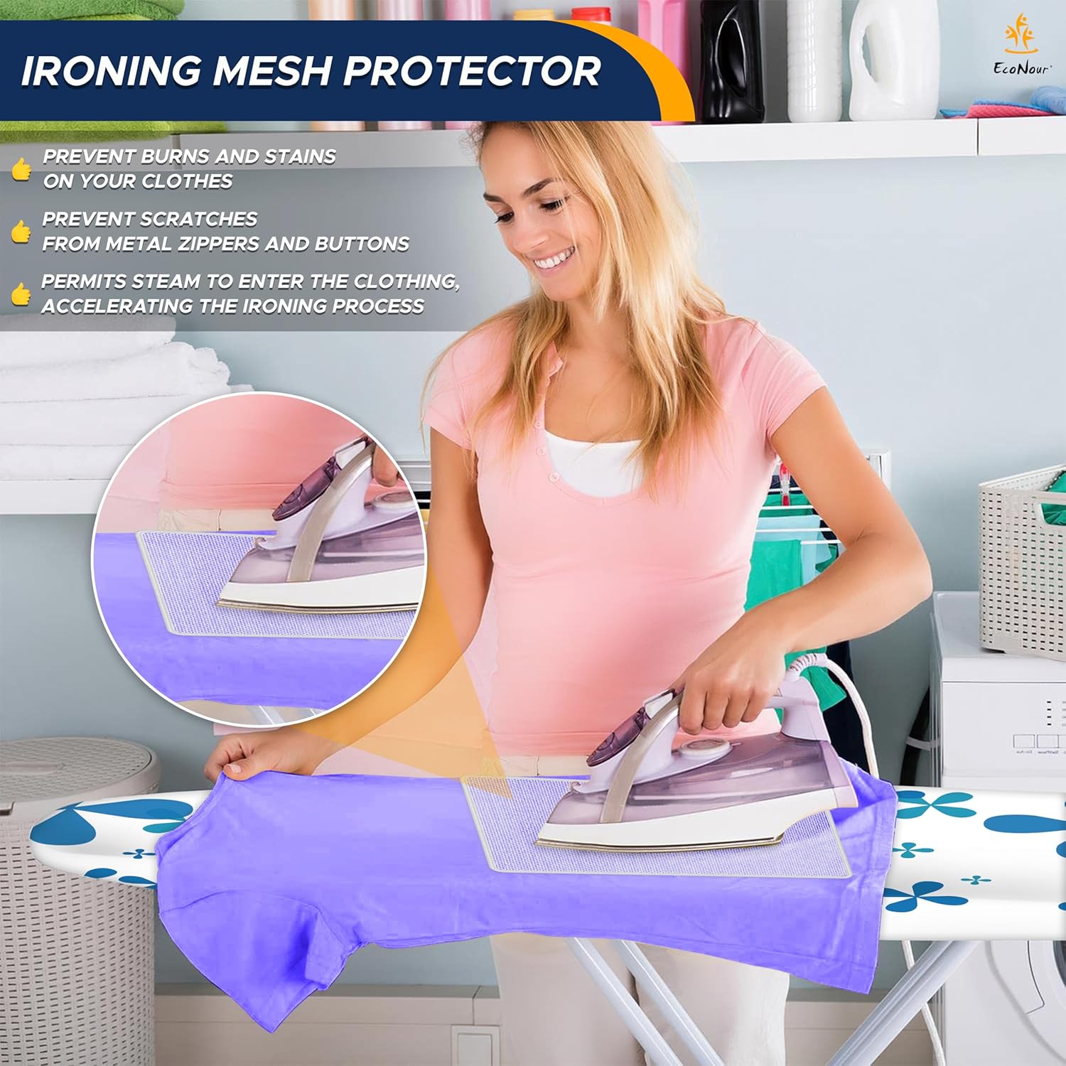 Stylish Blue Ironing Board Cover with Cross Flowers, Extra Padding