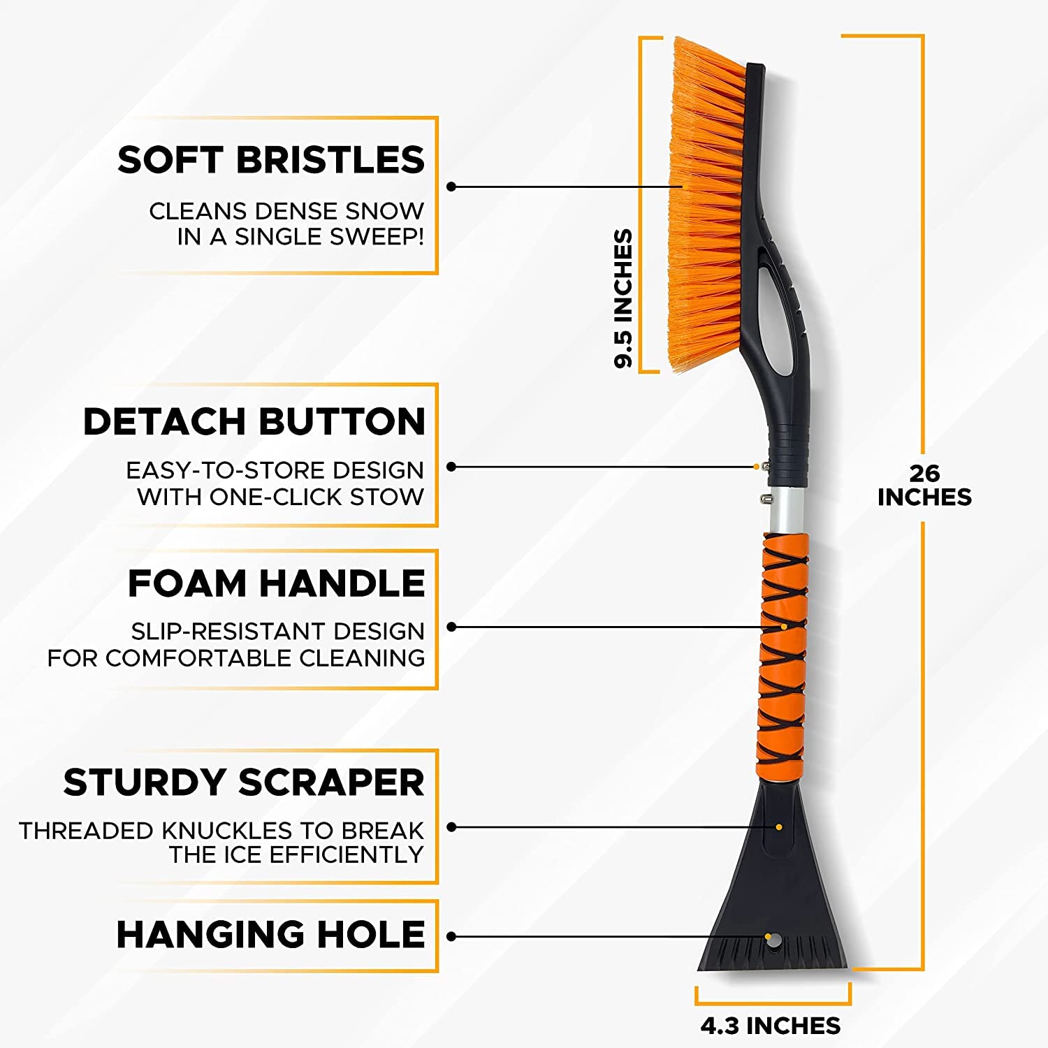 27 inch car snow brush and ice scraper EcoNour durable winter tool