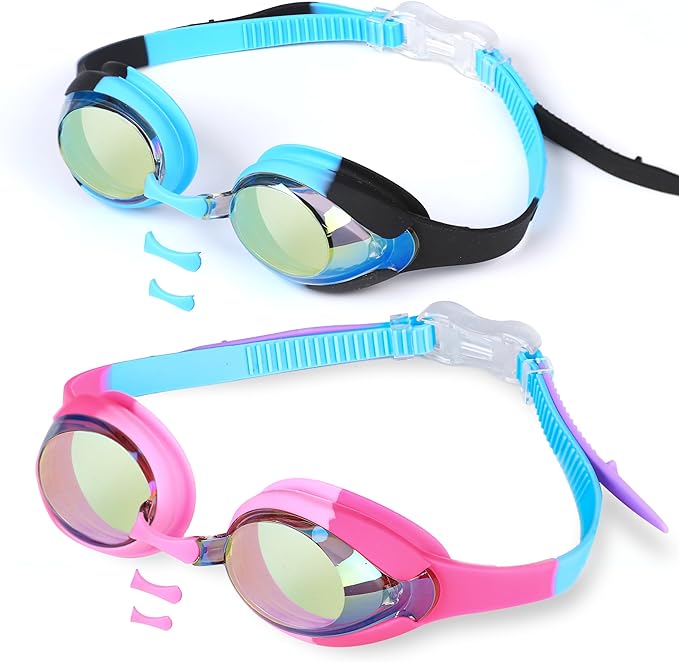 Kids Swim Goggles 2 Pack with anti-fog and UV protection for boys and girls