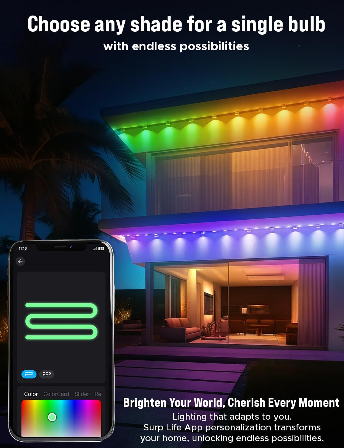 EcoNour 150 FT Smart RGB Outdoor Permanent Lights compatible with Alexa and Google Assistant for voice control