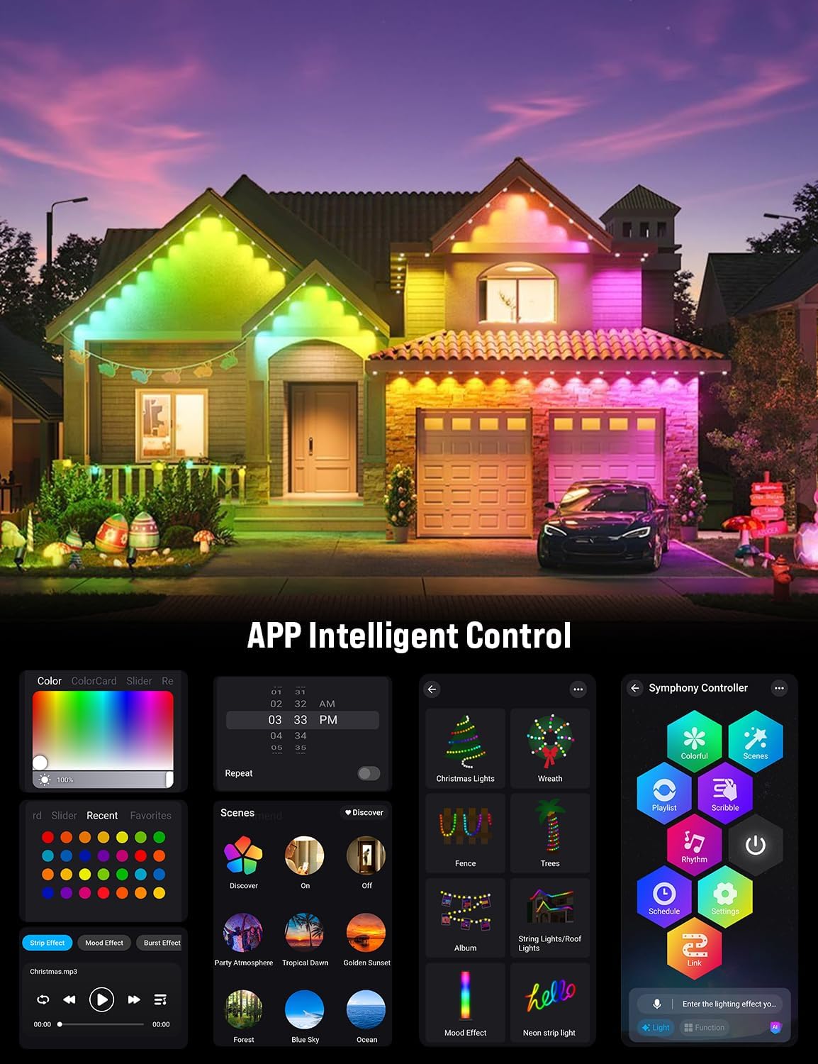 IP67 waterproof RGB LED eaves lights for all-weather outdoor installation.