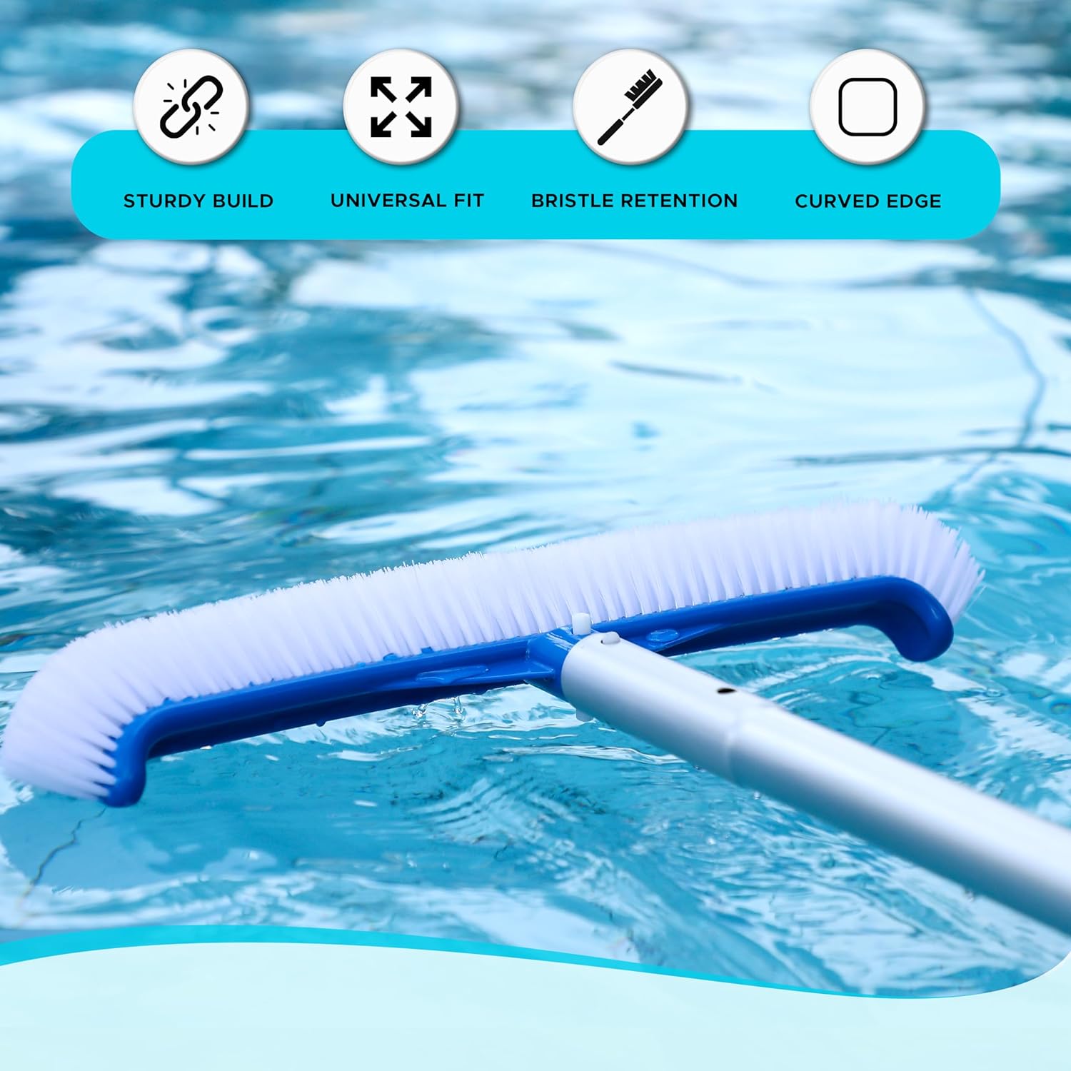 EcoNour Pool Brush Head For Cleaning Pool Walls, Tiles, Pools |  Nylon Brush Pool Cleaning Kit with Curved Ends