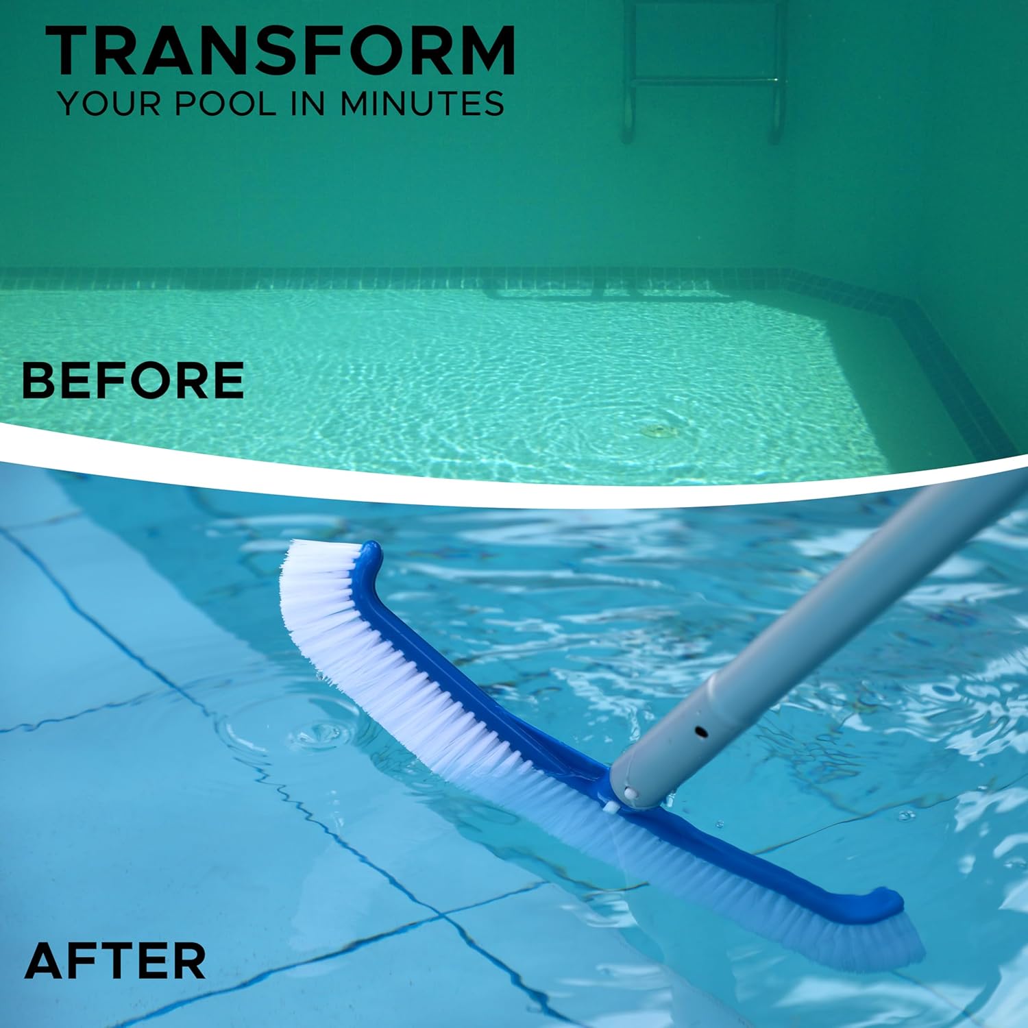 EcoNour Pool Brush Head For Cleaning Pool Walls, Tiles, Pools |  Nylon Brush Pool Cleaning Kit with Curved Ends