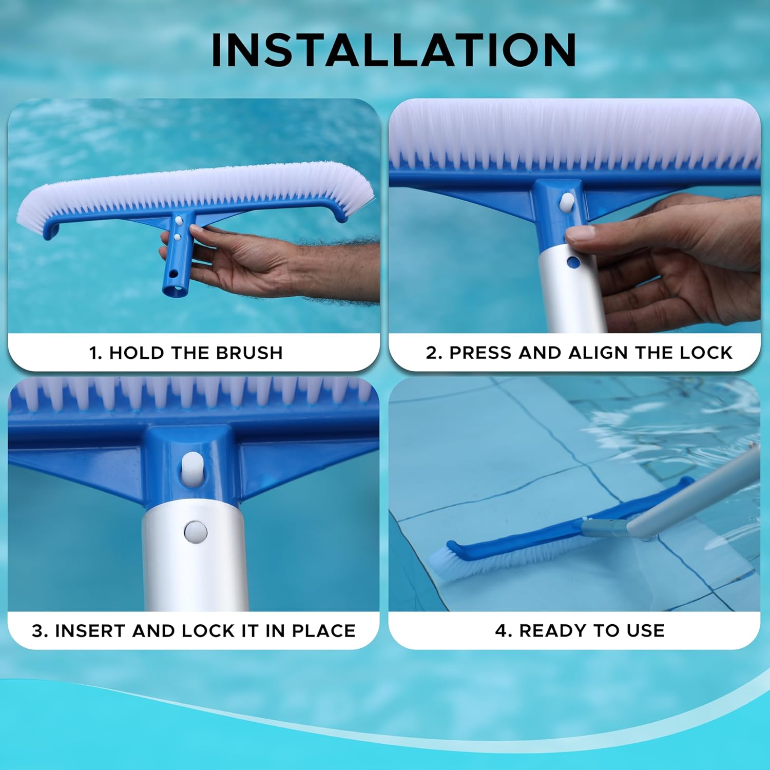 EcoNour Pool Brush Head For Cleaning Pool Walls, Tiles, Pools |  Nylon Brush Pool Cleaning Kit with Curved Ends