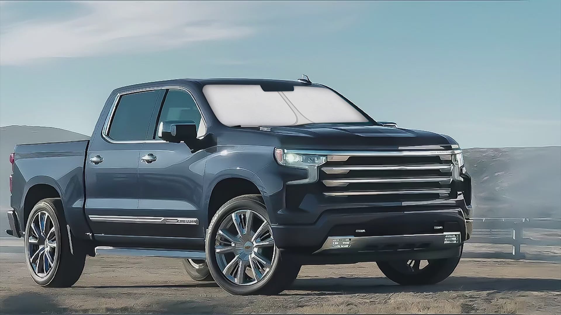 Windshield sun shade for Chevrolet Silverado 1500 Extended Cab, foldable truck window sun visor protector, blocks UV rays, keeps car interior cooler, front windshield sunshade for Chevy Silverado, heat reducing sun blocker for truck, SUV and pickup sun protection"