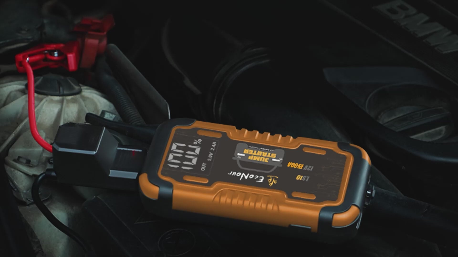 portable car battery jump starter 1500A jump starter power bank car battery booster pack with LED flashlight charger cable emergency car starter for up to 7L gas 5.5L diesel engines compatible with honda toyota ford suv truck