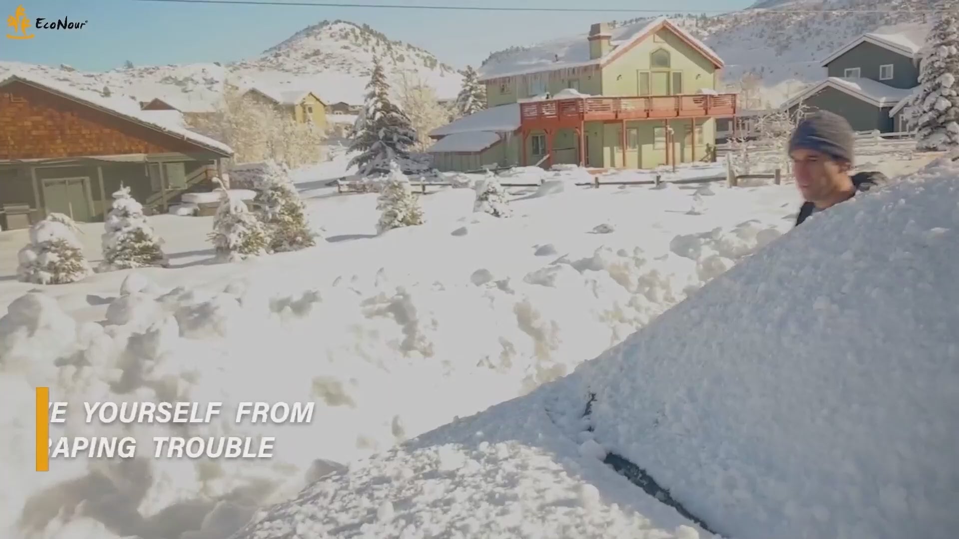 Windshield frost and snow cover with elastic straps, windproof double strap design, water-resistant, heat and sag-proof car windshield cover, protects vehicle from ice, snow, frost, and sun, front windshield protection, automotive winter accessory, foldable windshield cover for cars, SUV and trucks