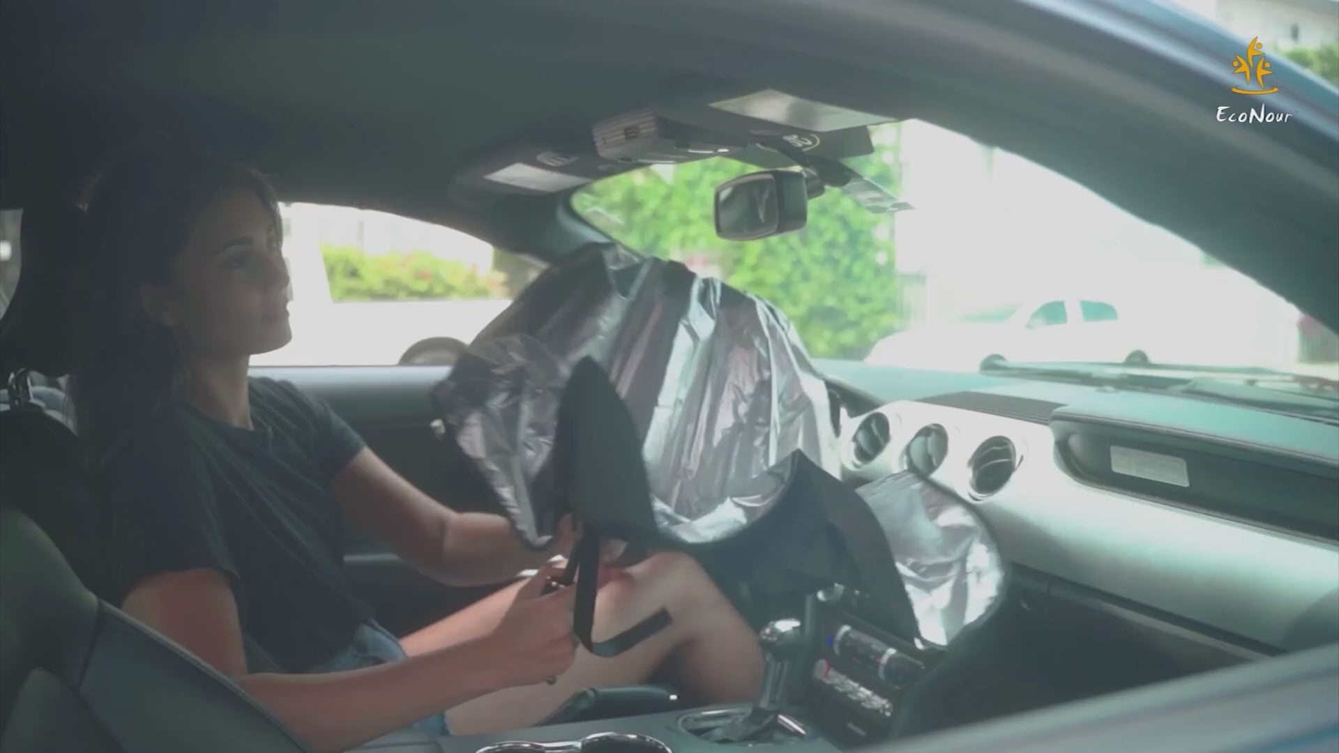 Foldable car windshield umbrella sunshade made of 240T polyester, front car window cover for maximum UV rays and heat protection, reflective sun visor for cars, trucks, and SUVs, foldable automotive sunshade accessory for summer driving.