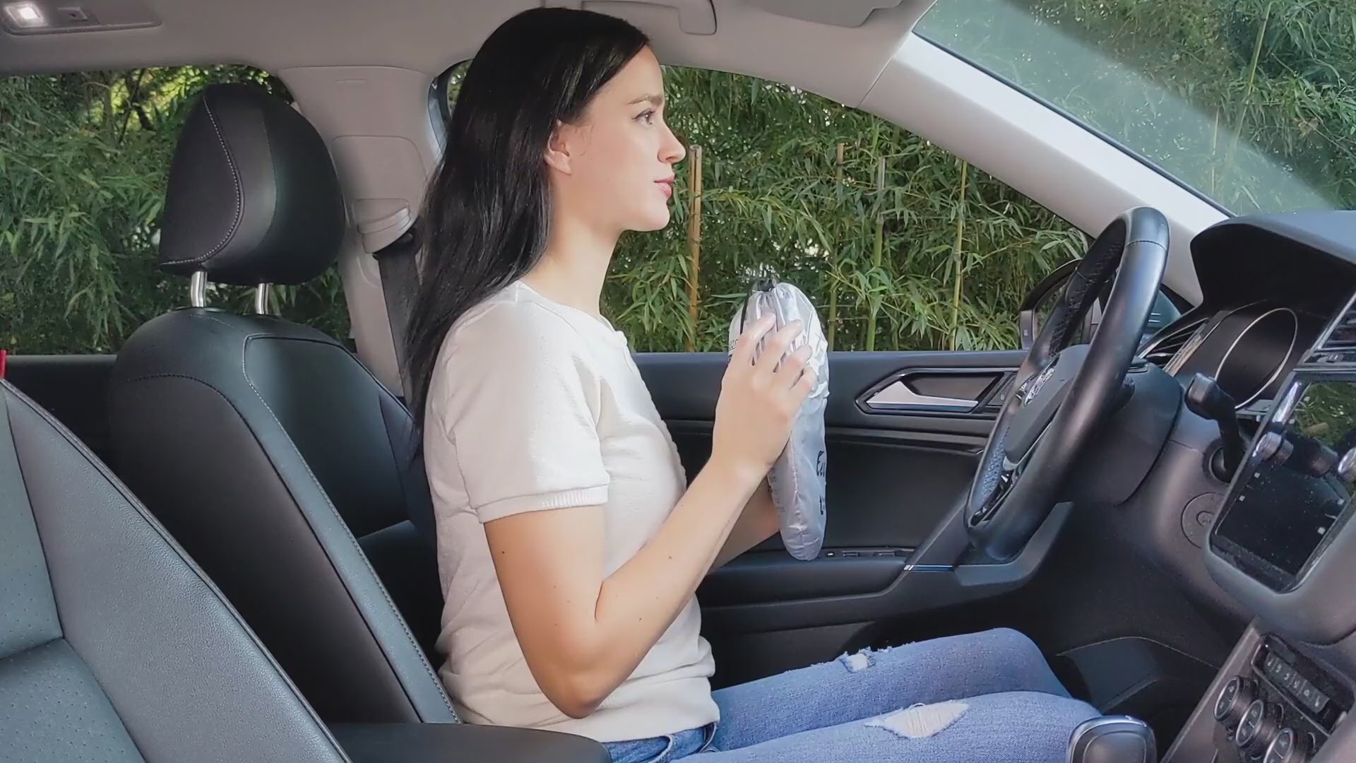 240T polyester car windshield sun shade with American flag and bald eagle patriotic design, foldable reflective sun visor for cars, trucks, and SUVs, UV and heat protection, interior cooling sunshade, automotive front window cover for summer driving.