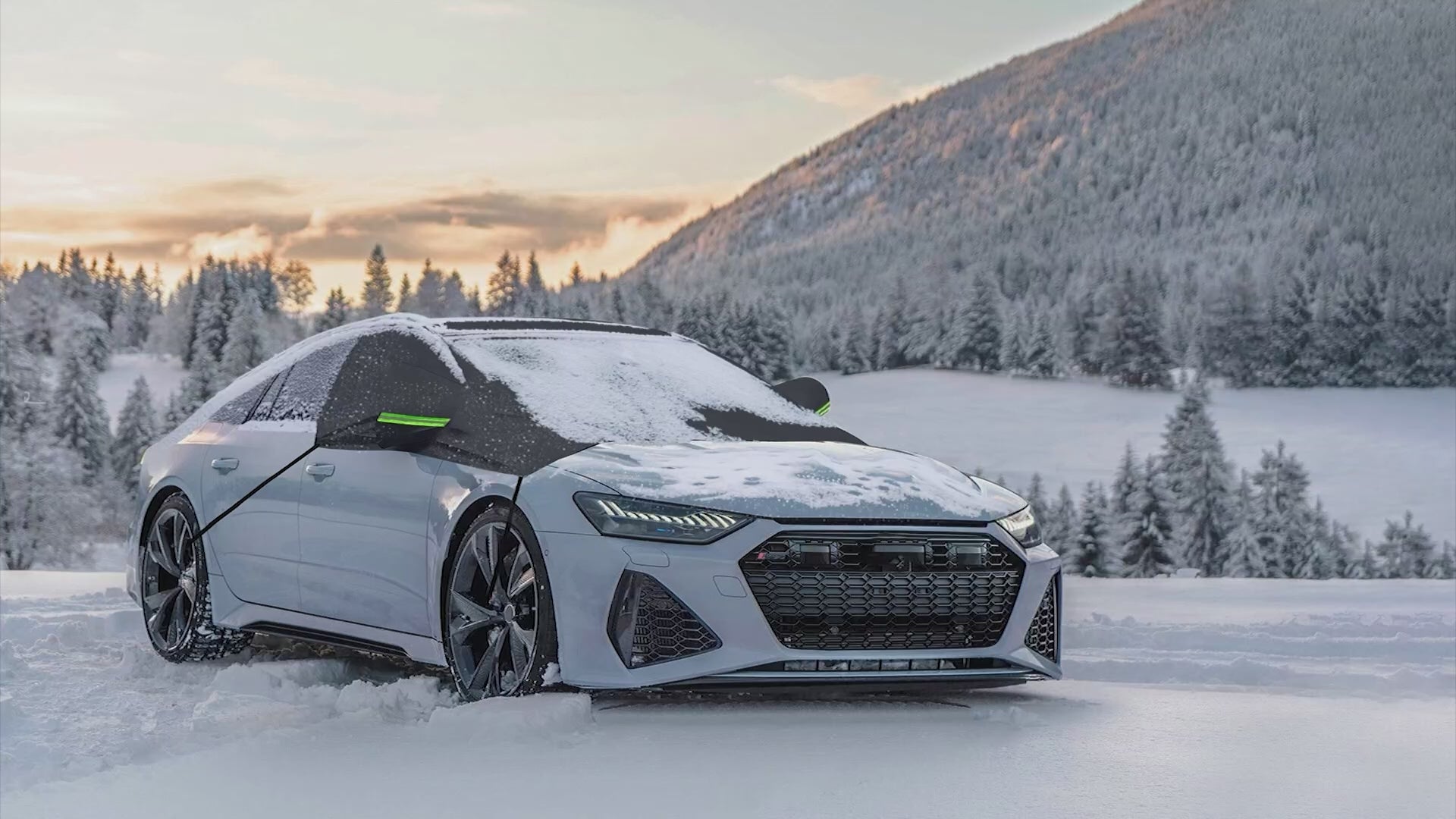 Car windshield and side mirror snow cover, protects against ice, snow, frost, and UV rays, fits most cars, trucks, vans, and SUVs, black foldable windshield cover, automotive winter protection accessory, windproof and weather-resistant car windshield cover, front windshield and mirror protector, all-season car snow shield