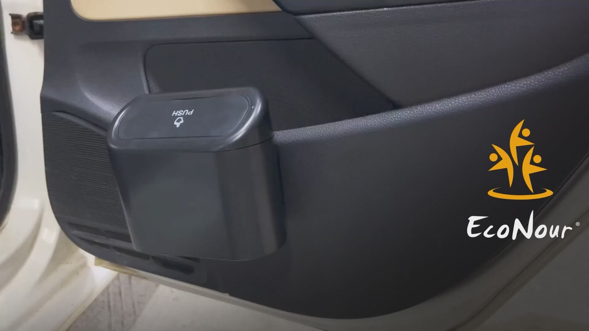 Car trash can with lid in black, portable automotive garbage container with 75 disposable trash bags, compact bin for side door and back seat, convenient waste organizer accessory for car, vehicle, home, and office use.