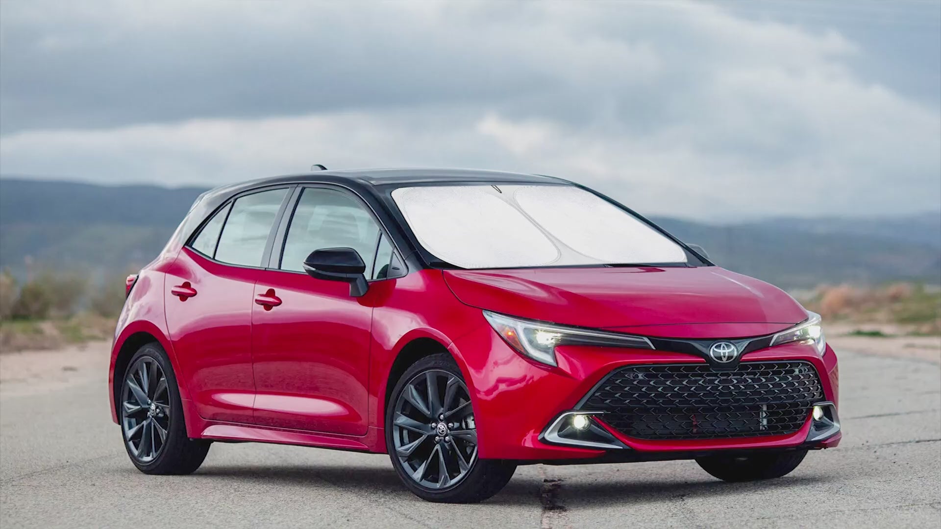 Windshield sunshade for Toyota Corolla 2019-2025, 240T polyester car window sun visor reflector, foldable sunshade blocks UV rays, keeps car interior cooler, front windshield sun blocker, heat reducing sunshade, automotive sun protection accessory, vehicle sun visor cover, foldable sun shield for sedan, car sunshade for Toyota Corolla