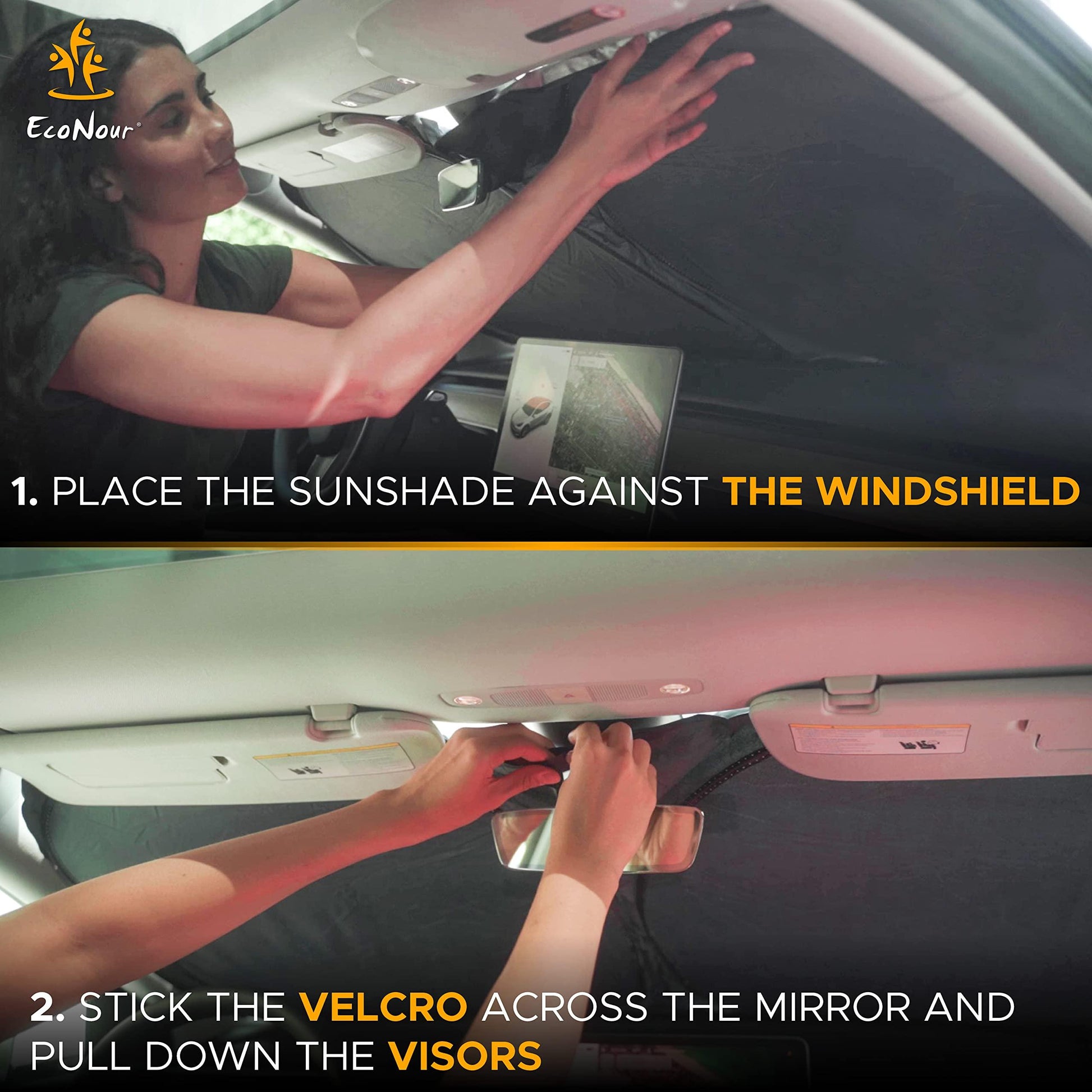 EcoNour Windshield Sun Shade for Tesla Model 3/Y Cars - 240T Polyester  Shield Sunshade - Upgraded Sunshade for Front Window - Interior Tesla